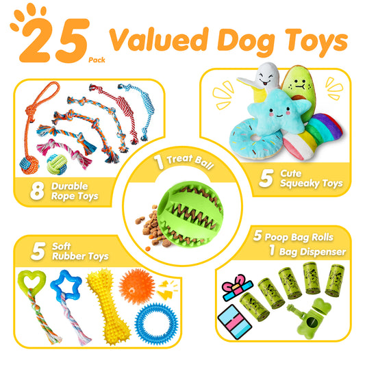 Zeaxuie 25 Pack Puppy Chew Toys Set for Small Dogs
