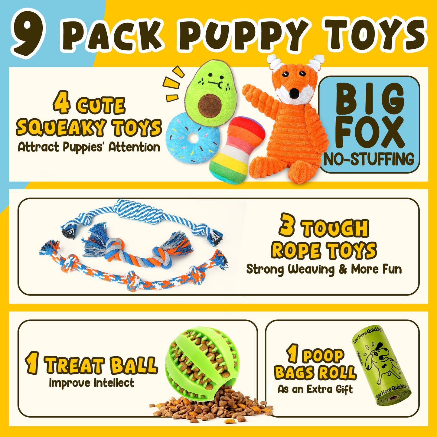 Zeaxuie 9 Pack Puppy Chew Toys Set for Small Dogs